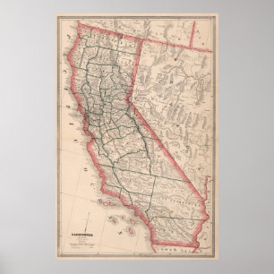 Póster Mapa del vintage de California (1883)