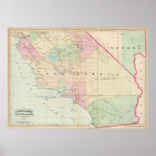 Póster Mapa del vintage de California meridional (1874)