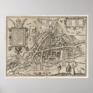 Póster Mapa del vintage de Cambridge Inglaterra (1575)