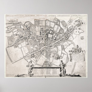 Póster Mapa del vintage de Cambridge Inglaterra (1690)