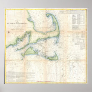 Póster Mapa del vintage de Cape Cod (1857)
