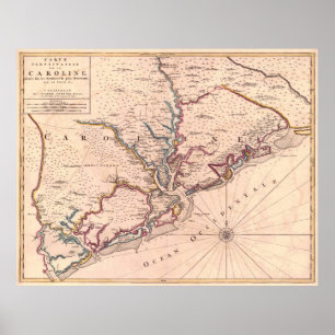 Póster Mapa del vintage de Carolina del Sur (1690)