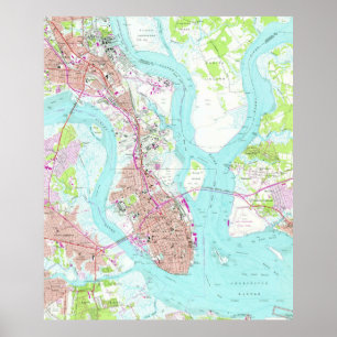 Póster Mapa del vintage de Charleston Carolina del Sur