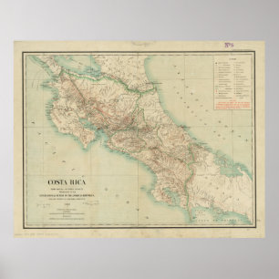 Póster Mapa del vintage de Costa Rica (1903)