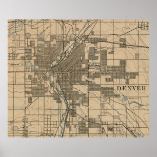 Póster Mapa del vintage de Denver Colorado (1888)