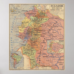 Póster Mapa del vintage de Ecuador (1913)