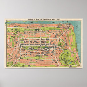 Póster Mapa del vintage de Edimburgo Escocia (1935)