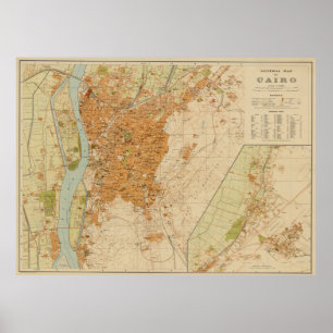 Póster Mapa del vintage de El Cairo Egipto (1920)