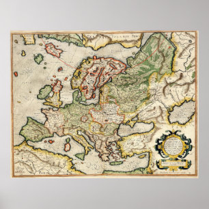 Póster Mapa del vintage de Europa (1596)