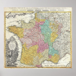 Póster Mapa del vintage de Francia (1741)