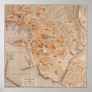 Póster Mapa del vintage de Génova Italia (1906)