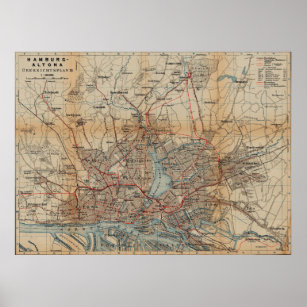 Póster Mapa del Vintage de Hamburgo (1910)