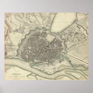 Póster Mapa del vintage de Hamburgo Alemania (1841)