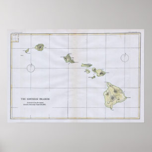 Póster Mapa del vintage de Hawaii (1883)