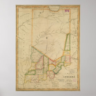 Póster Mapa del vintage de Indiana (1817)