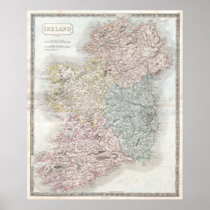 Póster Mapa del vintage de Irlanda (1850)