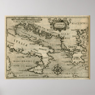 Póster Mapa del vintage de Italia y de Grecia (1587)
