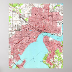 Póster Mapa del vintage de Jacksonville la Florida (1950)