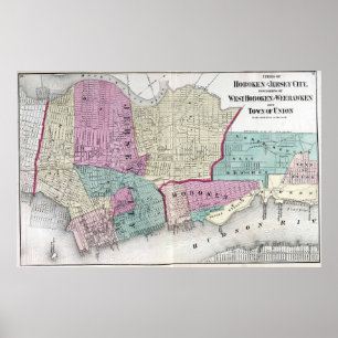 Póster Mapa del vintage de Jersey City, de Hoboken y de