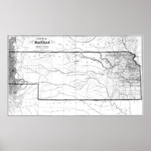 Póster Mapa del vintage de Kansas (1859) BW