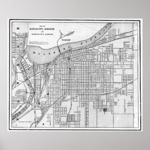 Póster Mapa del vintage de Kansas City Missouri (1901) BW