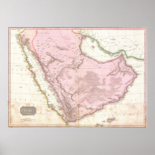 Póster Mapa del vintage de la Arabia Saudita (1818)