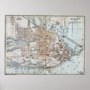 Póster Mapa del vintage de la ciudad de Quebec (1894)