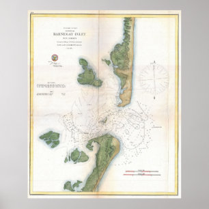 Póster Mapa del vintage de la entrada de Barnegat (1865)