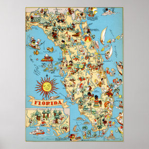 Póster Mapa del vintage de la Florida
