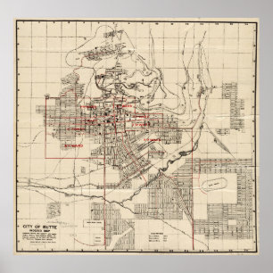 Póster Mapa del vintage de la mota Montana (1909)