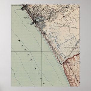 Póster Mapa del vintage de la playa California (1923) de