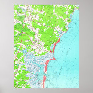 Póster Mapa del vintage de la playa New Hampshire (1957)