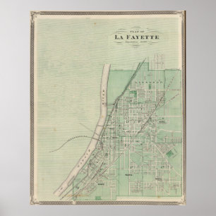 Póster Mapa del vintage de Lafayette Indiana (1876)