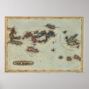 Póster Mapa del vintage de las Islas Vírgenes (1823)