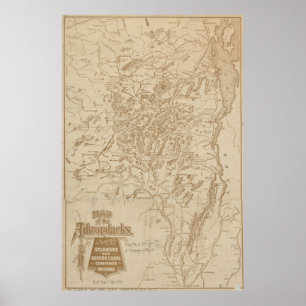 Póster Mapa del vintage de las montañas de Adirondack