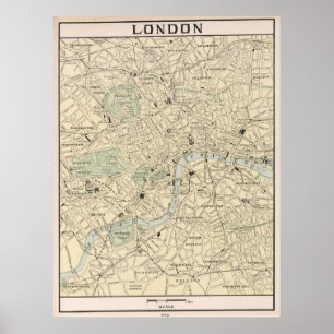 Póster Mapa del vintage de Londres Inglaterra (1901)