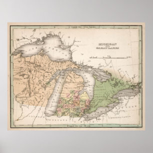 Póster Mapa del vintage de los Great Lakes (1837)