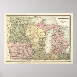 Póster Mapa del vintage de los mediados de Estados