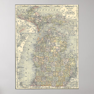 Póster Mapa del vintage de Michigan (1901)