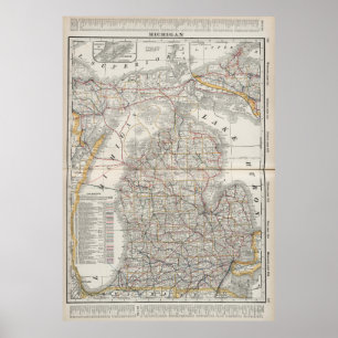 Póster Mapa del vintage de Michigan (1901) 3