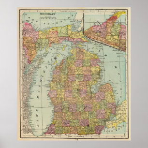 Póster Mapa del vintage de Michigan (1909)