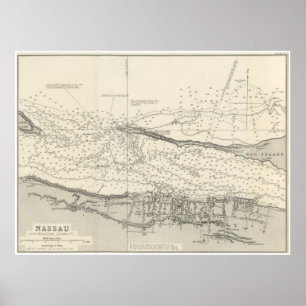 Póster Mapa del vintage de Nassau Bahamas (1884)