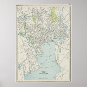 Póster Mapa del vintage de New Haven Connecticut (1901)