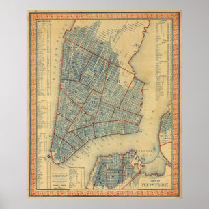 Póster Mapa del vintage de New York City (1846)