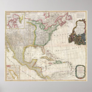 Póster Mapa del vintage de Norteamérica (1794)