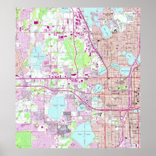 Póster Mapa del vintage de Orlando occidental la Florida