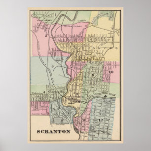 Póster Mapa del vintage de PA de Scranton (1890)