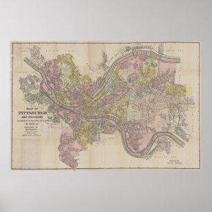 Póster Mapa del vintage de Pittsburgh PA (1919)