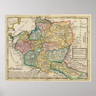 Póster Mapa del vintage de Polonia (1736)