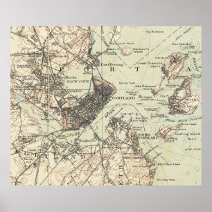 Póster Mapa del vintage de Portland Maine (1914)